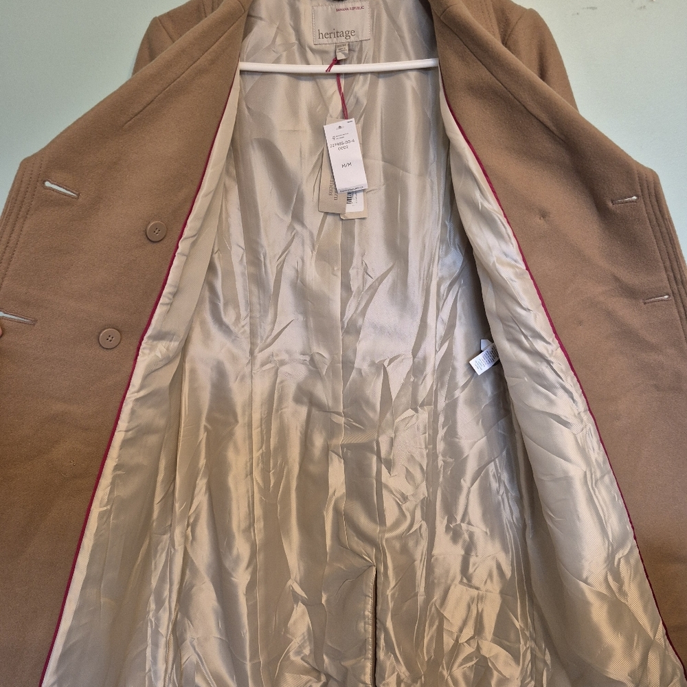Banana Republic Heritage Womens Quiet Lux Camel Wool Double Breasted Coat Size M - Picture 6 of 10